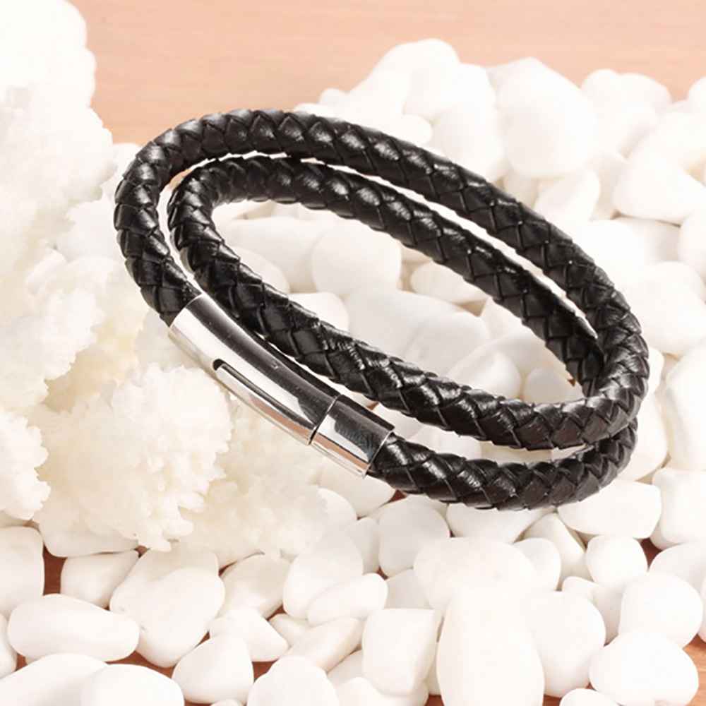 Fashion Stainless Steel Genuine Leather Bracelets & Bangles, Casual Sports Accessory for Men-Customized Jewel