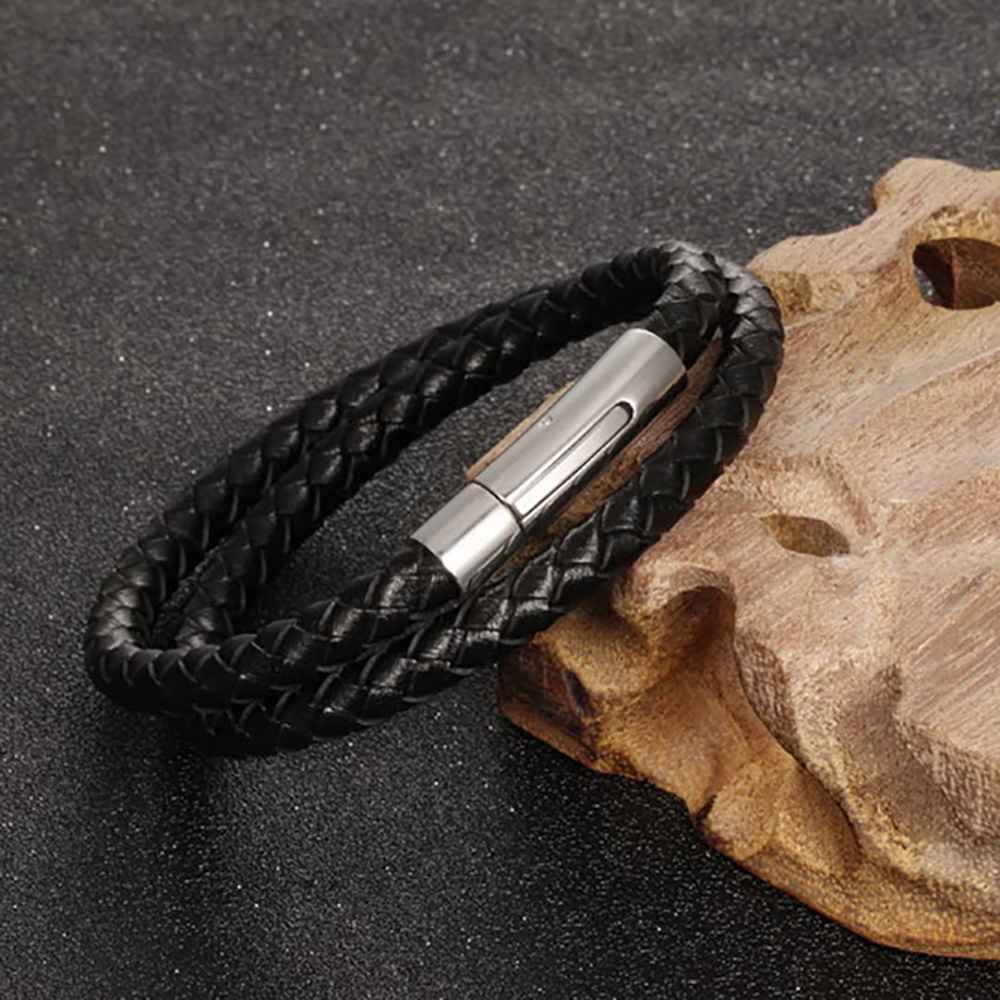 Fashion Stainless Steel Genuine Leather Bracelets & Bangles, Casual Sports Accessory for Men-Customized Jewel