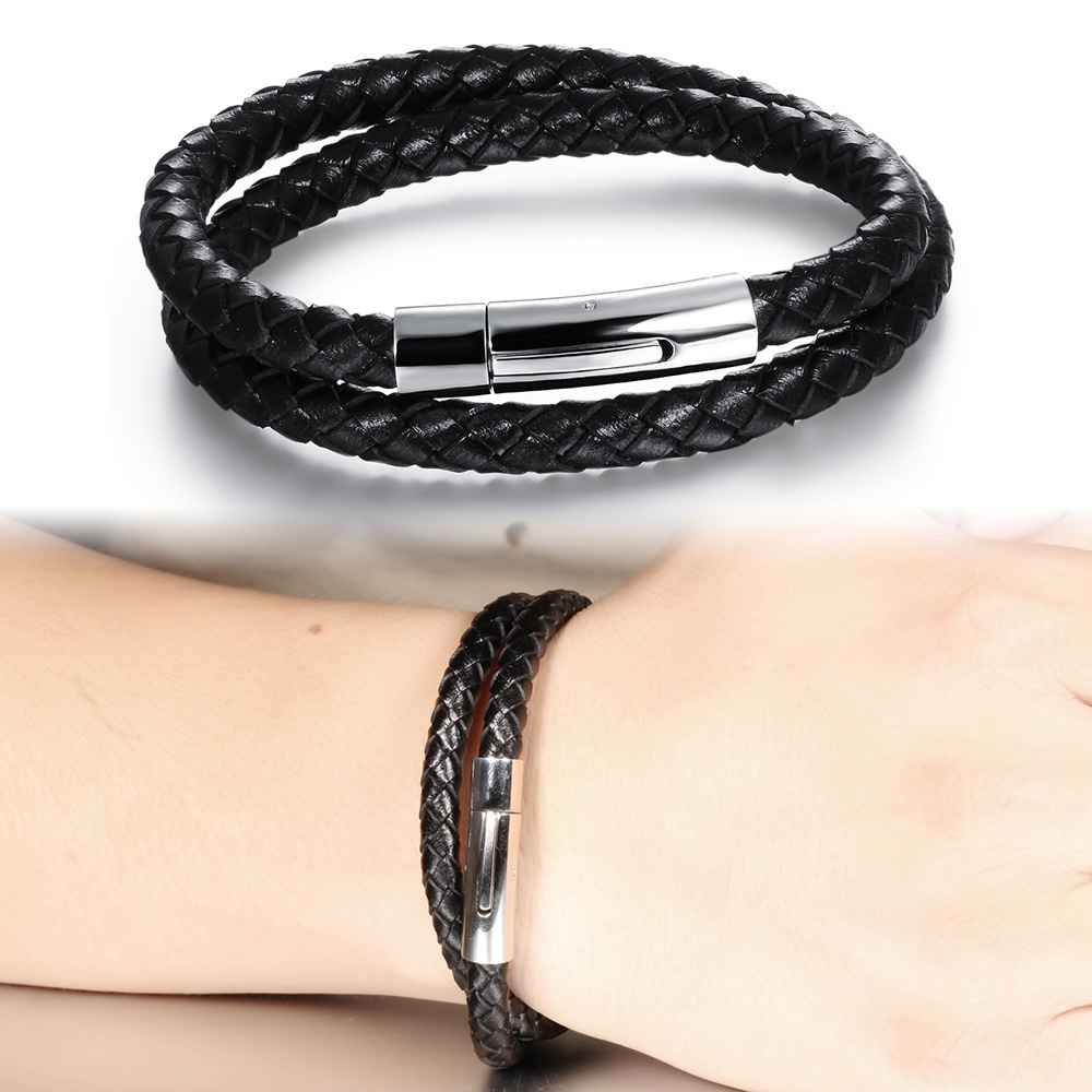 Fashion Stainless Steel Genuine Leather Bracelets & Bangles, Casual Sports Accessory for Men-Customized Jewel