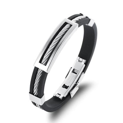 Wholesale Stainless Steel Men Jewelry Bracelets Genuine Silicone Leather Specail Button For Men Bracelet-Customized Jewel