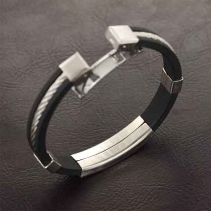 Wholesale Stainless Steel Men Jewelry Bracelets Genuine Silicone Leather Specail Button For Men Bracelet-Customized Jewel