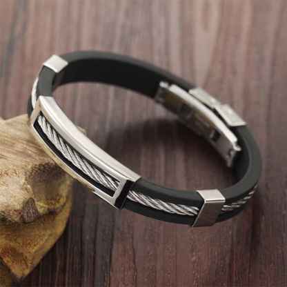 Wholesale Stainless Steel Men Jewelry Bracelets Genuine Silicone Leather Specail Button For Men Bracelet-Customized Jewel