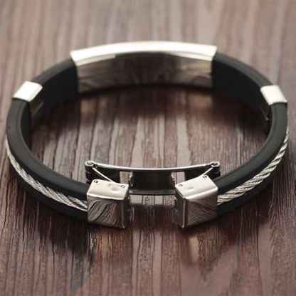 Wholesale Stainless Steel Men Jewelry Bracelets Genuine Silicone Leather Specail Button For Men Bracelet-Customized Jewel