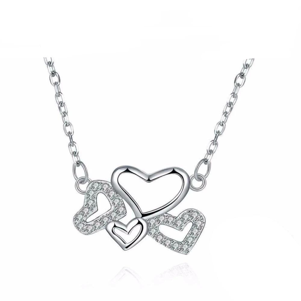 Solid 925 Sterling Silver Pendant Necklace Heart to Heart Love Fashion Wedding Necklaces & Pendants For Women-Customized Jewel