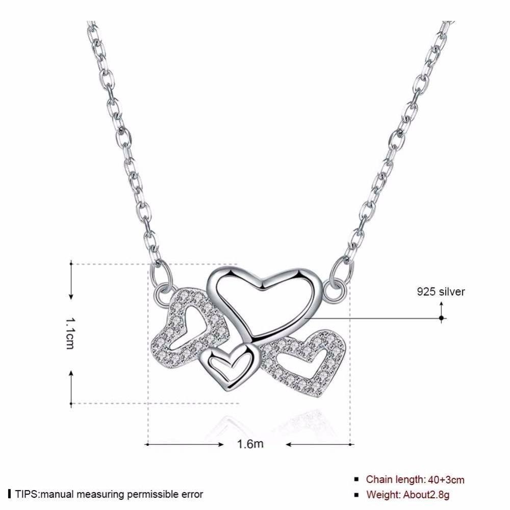Solid 925 Sterling Silver Pendant Necklace Heart to Heart Love Fashion Wedding Necklaces & Pendants For Women-Customized Jewel