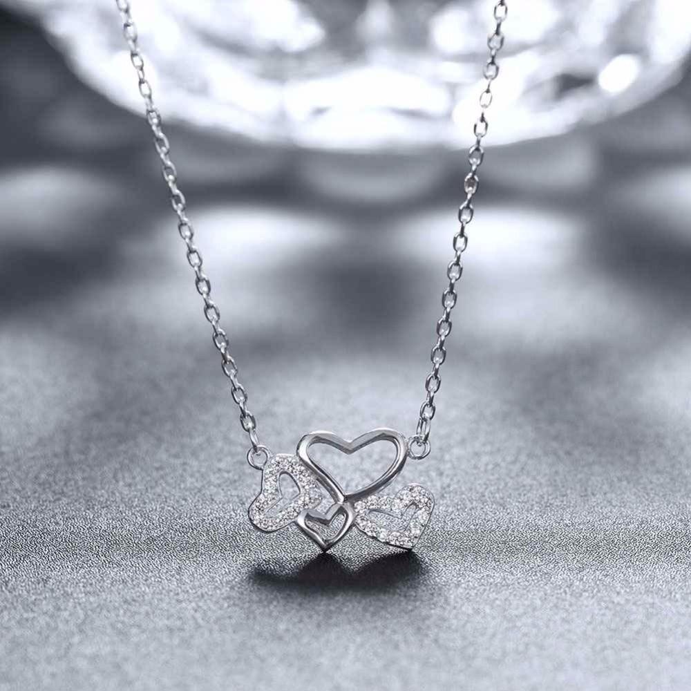 Solid 925 Sterling Silver Pendant Necklace Heart to Heart Love Fashion Wedding Necklaces & Pendants For Women-Customized Jewel