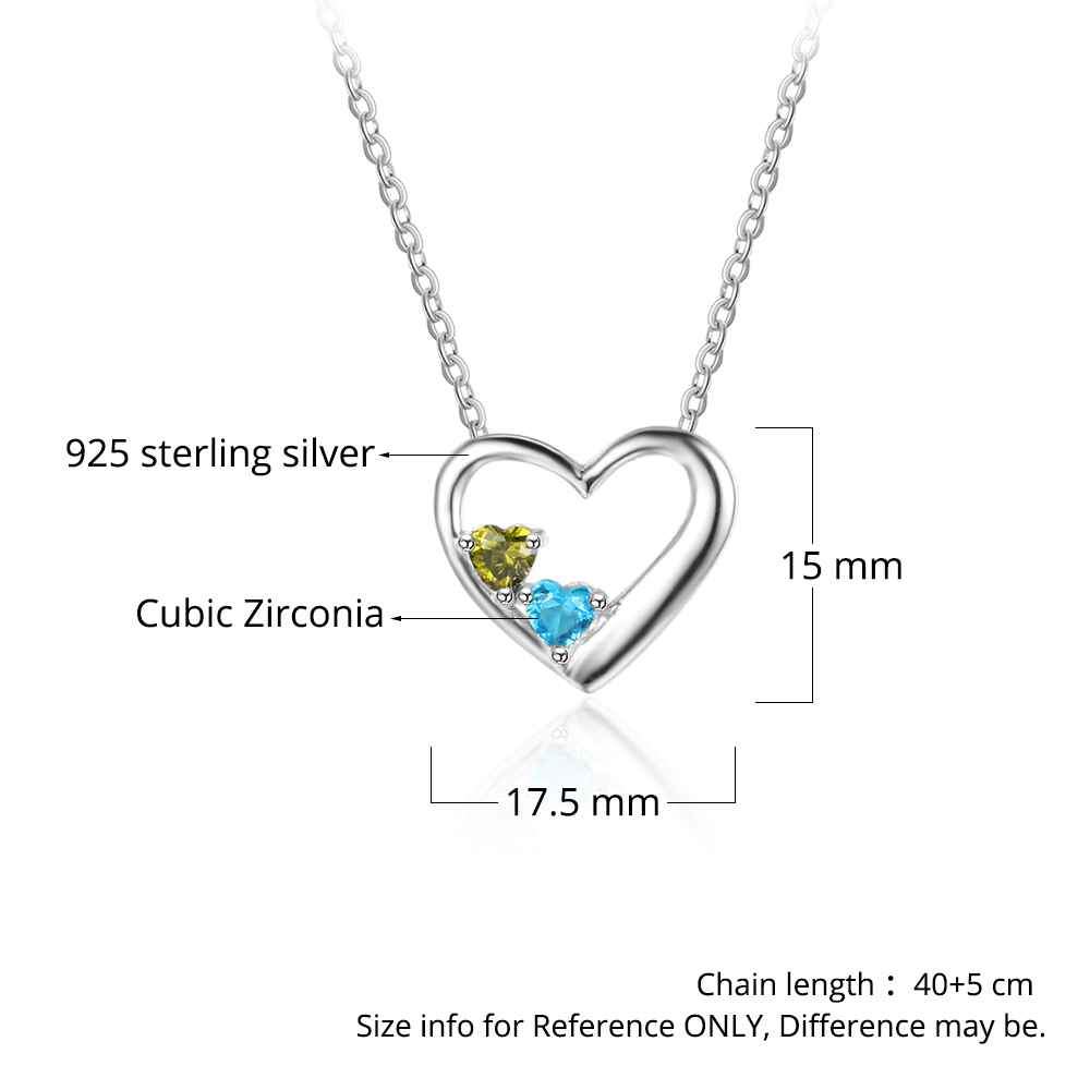 Personalized 925 Sterling Silver 2 Birthstone Necklace Pendants Engraved Heart BirthStones Necklace Mom Gift-Customized Jewel