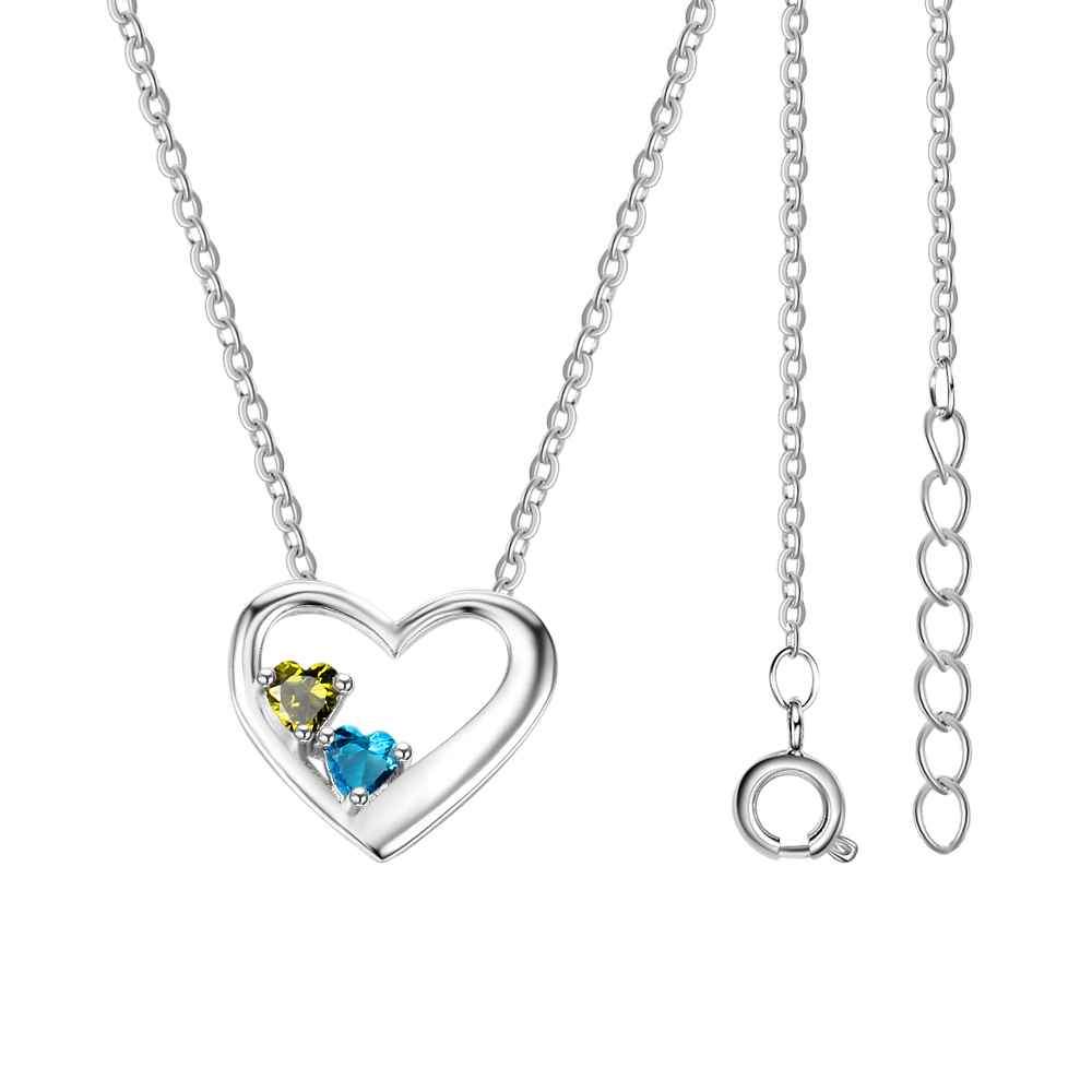 Personalized 925 Sterling Silver 2 Birthstone Necklace Pendants Engraved Heart BirthStones Necklace Mom Gift-Customized Jewel