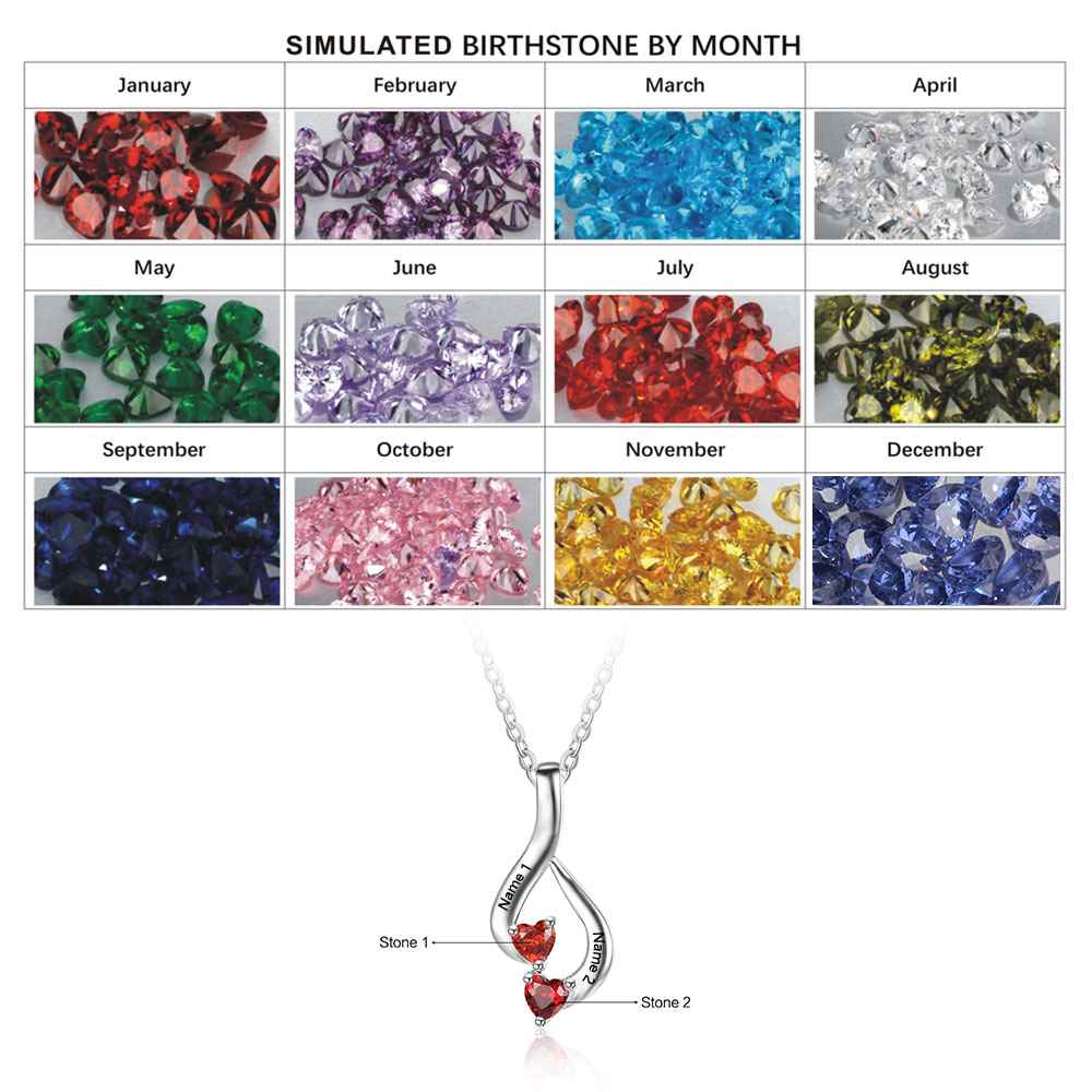 Sterling Silver 2 Birthstone Necklace Pendants Mom Girlfriend Birthday Christmas Gift-Customized Jewel