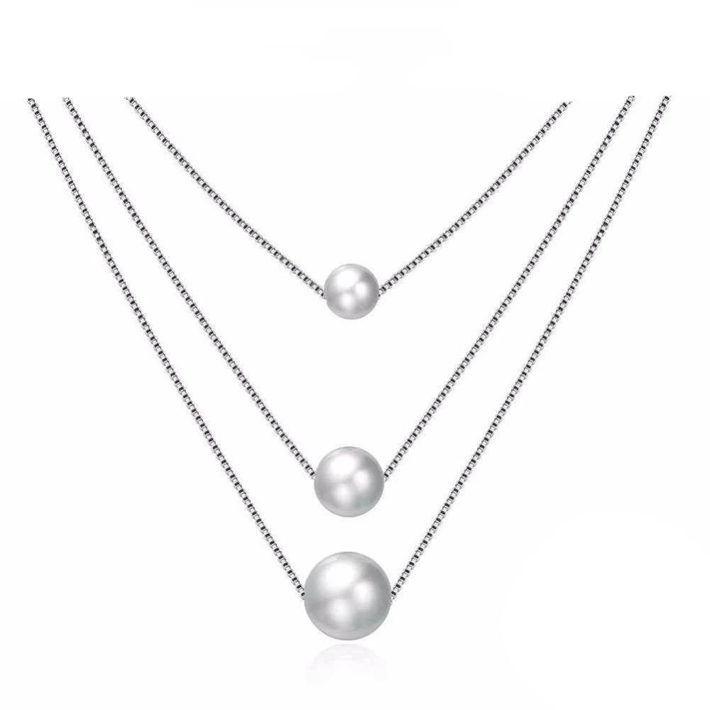 Solid 925 Sterling Silver Necklace For Women Fashion Simulated Pearl Necklaces & Pendants Party Jewelry-Customized Jewel
