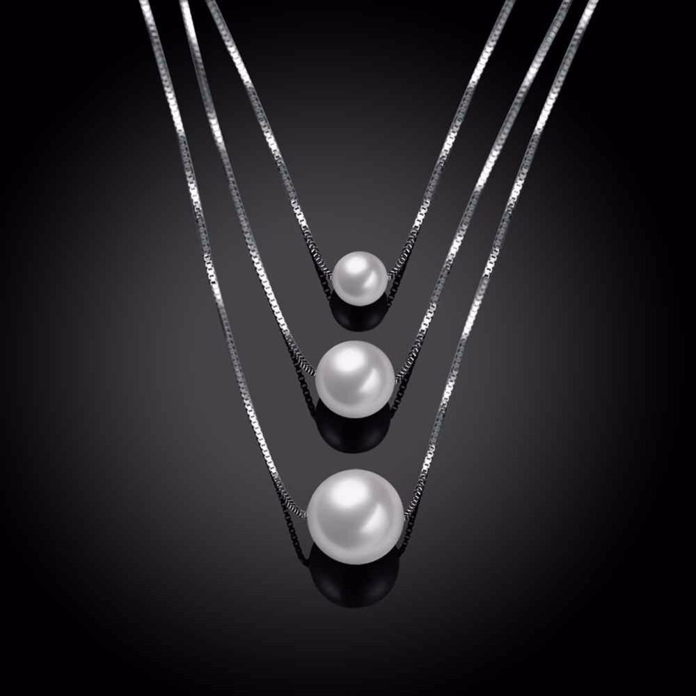 Solid 925 Sterling Silver Necklace For Women Fashion Simulated Pearl Necklaces & Pendants Party Jewelry-Customized Jewel