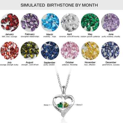 Personalized 925 Sterling Silver 2 Birthstone Necklace Pendants Engraved Heart BirthStones Necklace Mom Gift-Customized Jewel