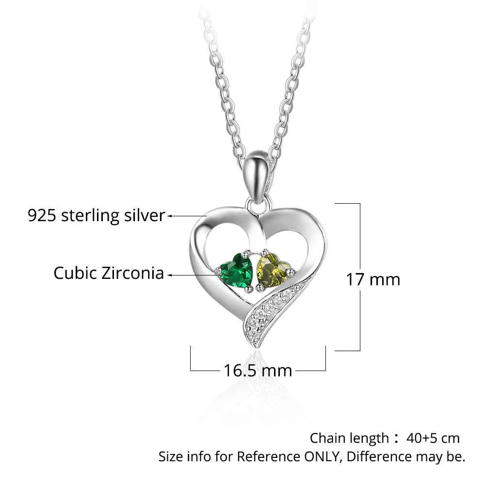 Personalized 925 Sterling Silver 2 Birthstone Necklace Pendants Engraved Heart BirthStones Necklace Mom Gift-Customized Jewel