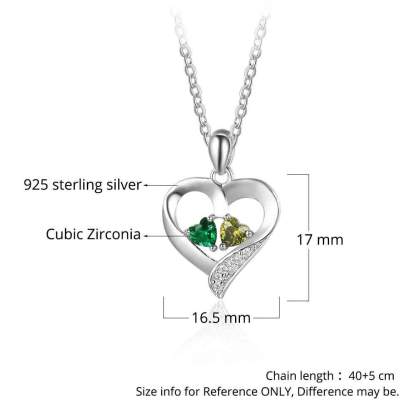 Personalized 925 Sterling Silver 2 Birthstone Necklace Pendants Engraved Heart BirthStones Necklace Mom Gift-Customized Jewel