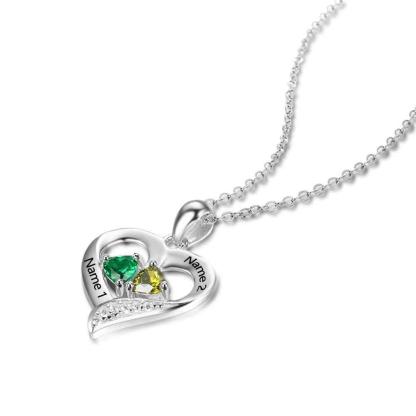 Personalized 925 Sterling Silver 2 Birthstone Necklace Pendants Engraved Heart BirthStones Necklace Mom Gift-Customized Jewel