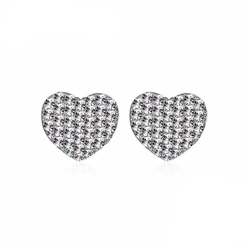 Solid 925 Sterling Silver Stud Earring Heart Love Design Cubic Zirconia Wedding Jewelry Earrings For Women-Customized Jewel