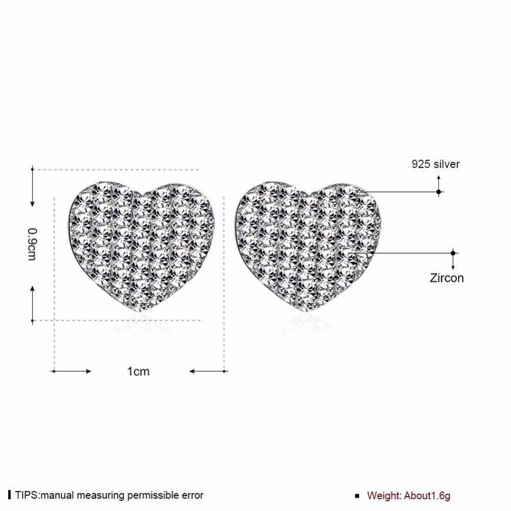 Solid 925 Sterling Silver Stud Earring Heart Love Design Cubic Zirconia Wedding Jewelry Earrings For Women-Customized Jewel