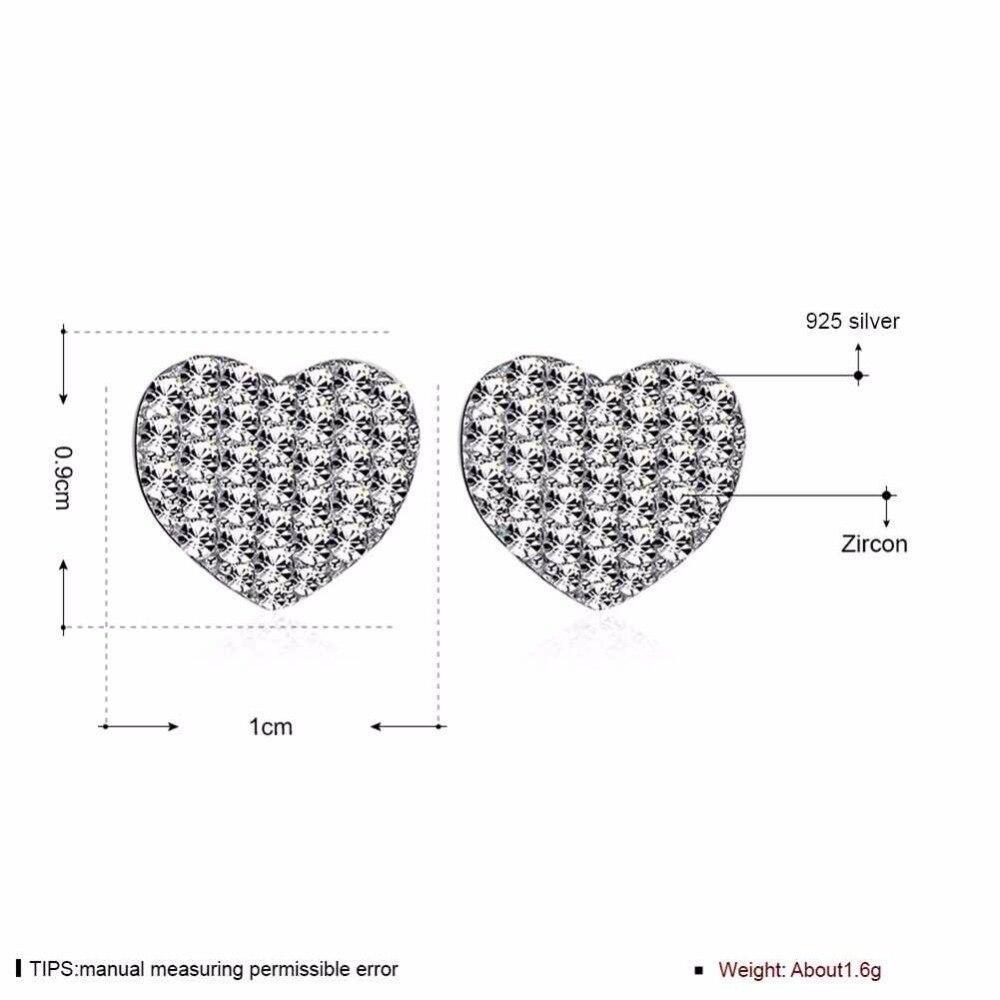 Solid 925 Sterling Silver Stud Earring Heart Love Design Cubic Zirconia Wedding Jewelry Earrings For Women-Customized Jewel