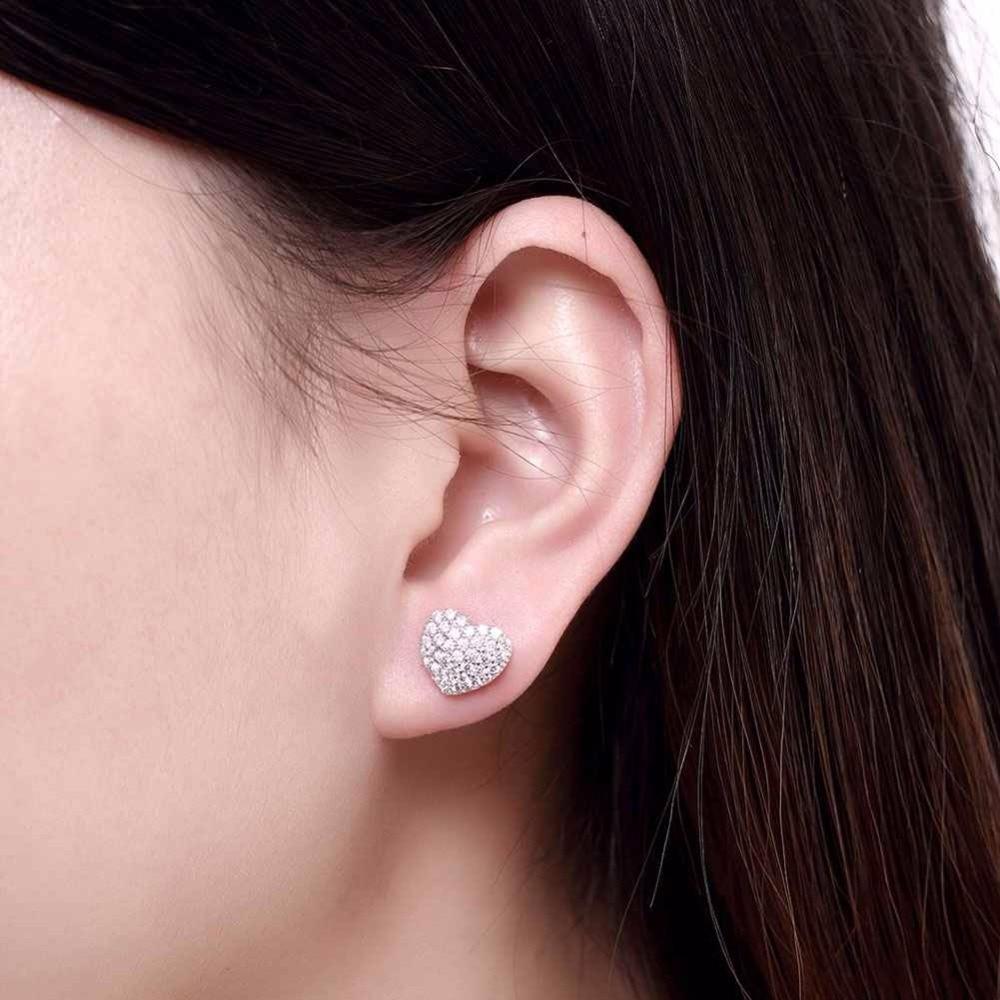 Solid 925 Sterling Silver Stud Earring Heart Love Design Cubic Zirconia Wedding Jewelry Earrings For Women-Customized Jewel