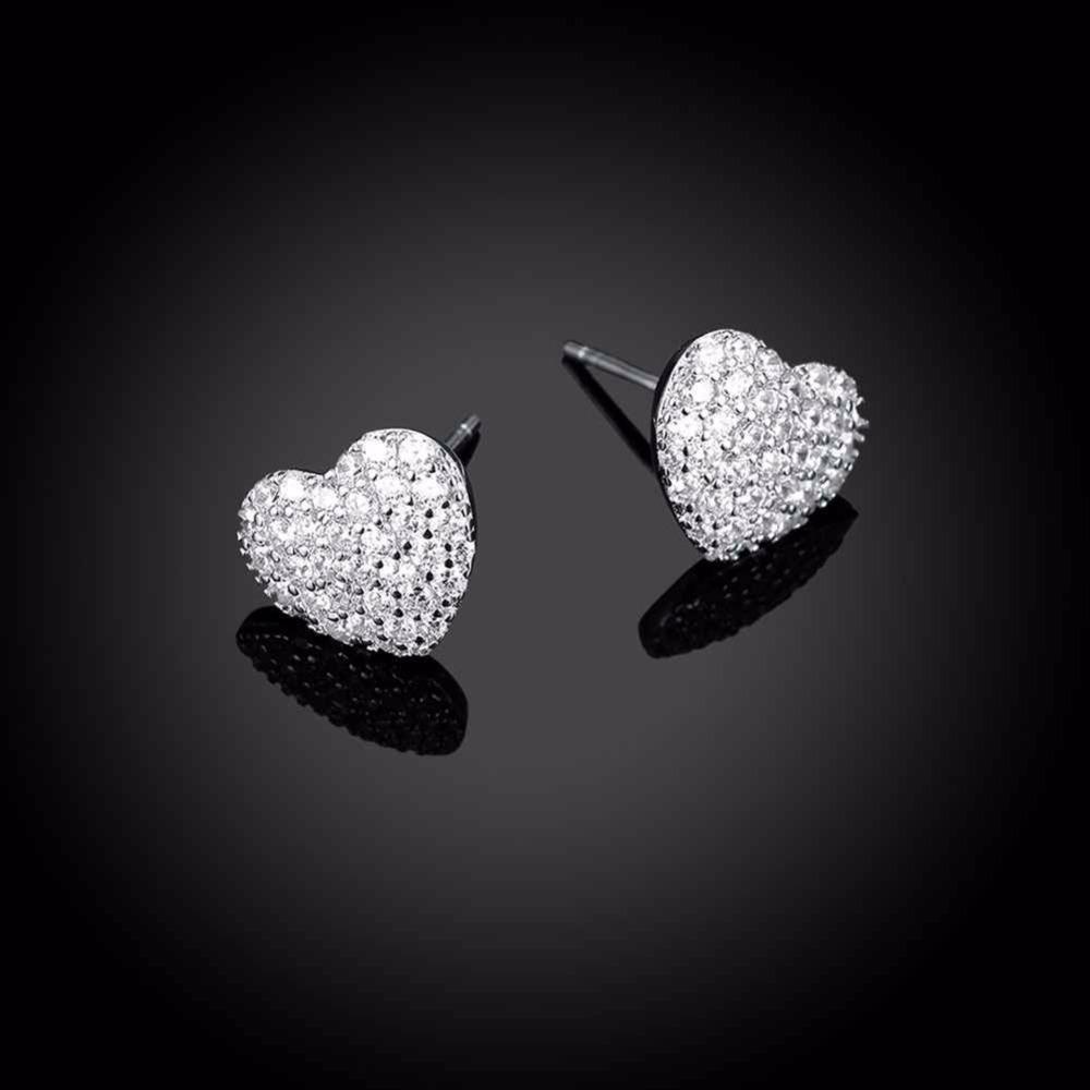 Solid 925 Sterling Silver Stud Earring Heart Love Design Cubic Zirconia Wedding Jewelry Earrings For Women-Customized Jewel