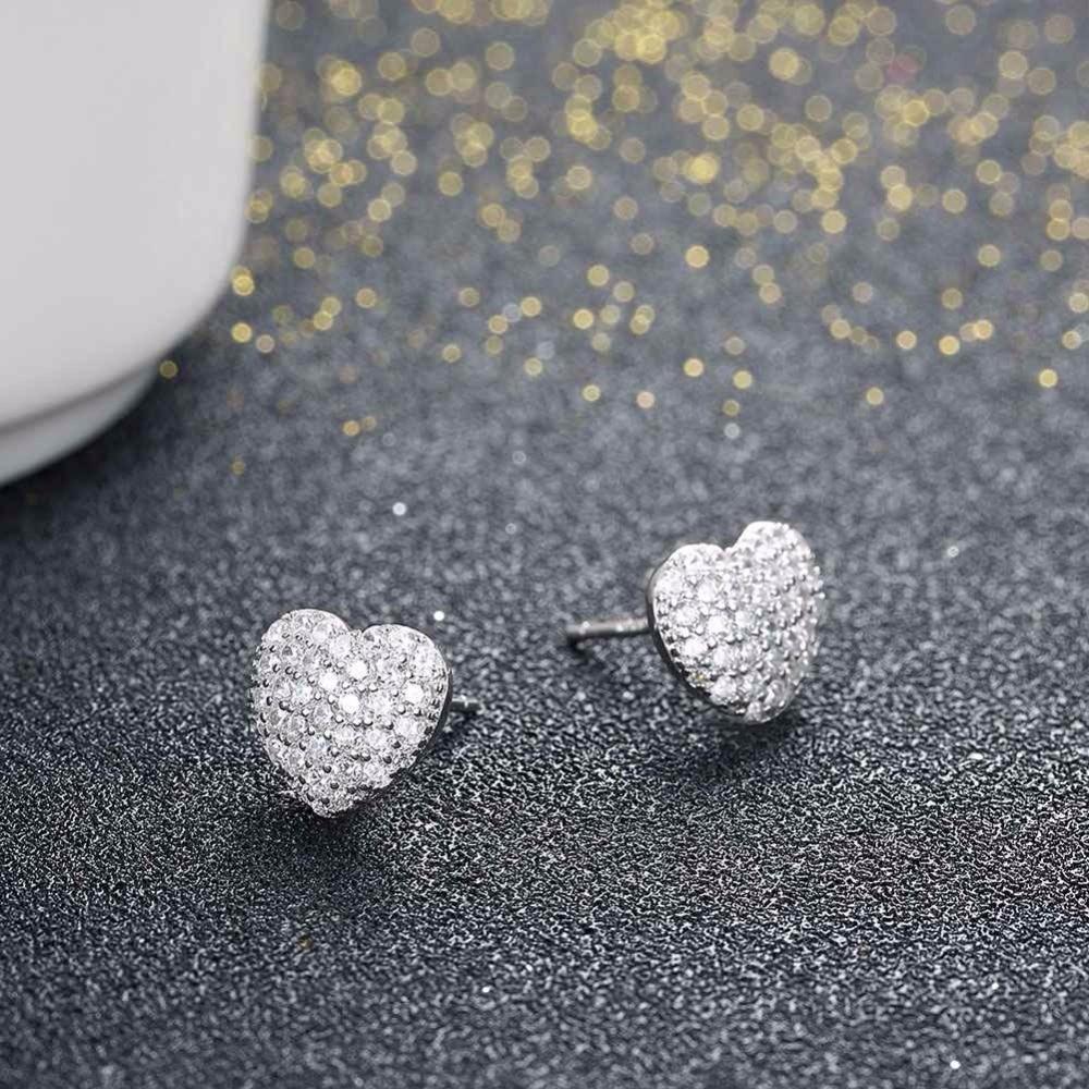Solid 925 Sterling Silver Stud Earring Heart Love Design Cubic Zirconia Wedding Jewelry Earrings For Women-Customized Jewel