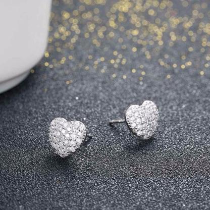 Solid 925 Sterling Silver Stud Earring Heart Love Design Cubic Zirconia Wedding Jewelry Earrings For Women-Customized Jewel