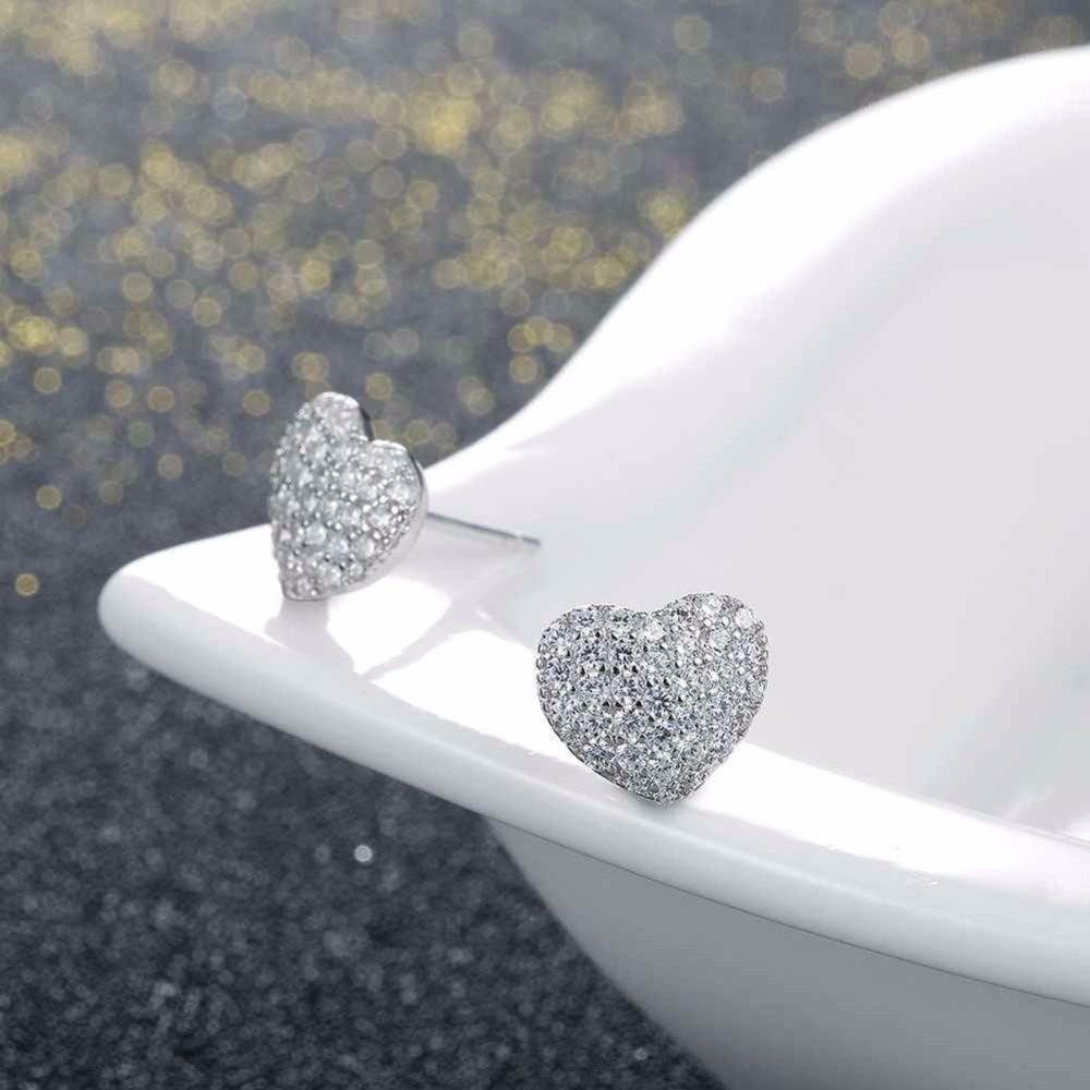 Solid 925 Sterling Silver Stud Earring Heart Love Design Cubic Zirconia Wedding Jewelry Earrings For Women-Customized Jewel