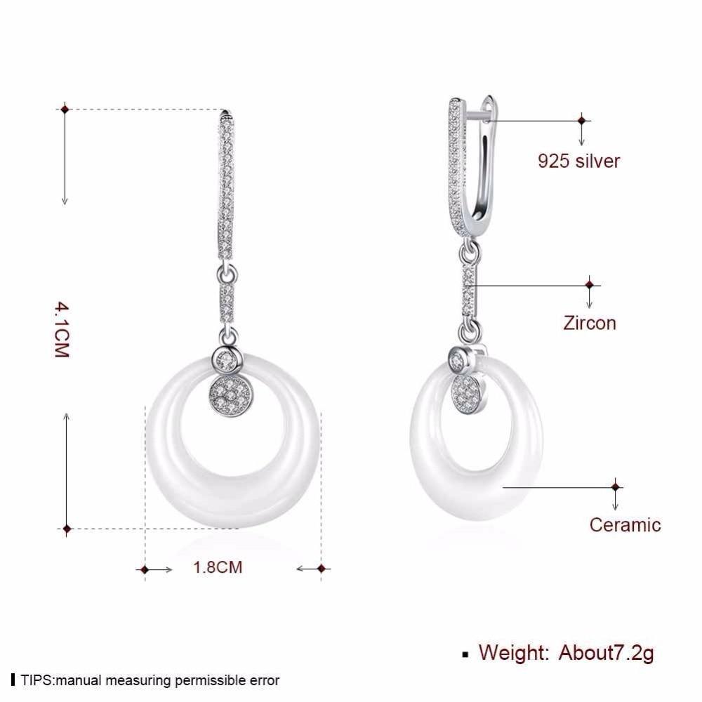 Sterling Silver Drop Earrings White Round Ceramic with Cubic Zirconia Dangle Drop Earring-Customized Jewel