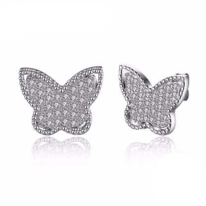 Solid 925 Sterling Silver Stud Earring Butterfly Design Cubic Zirconia Party Jewelry Earrings For Women-Customized Jewel