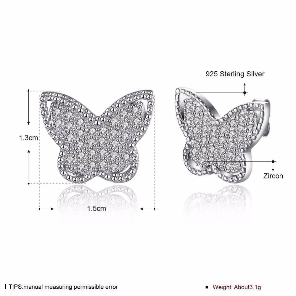 Solid 925 Sterling Silver Stud Earring Butterfly Design Cubic Zirconia Party Jewelry Earrings For Women-Customized Jewel