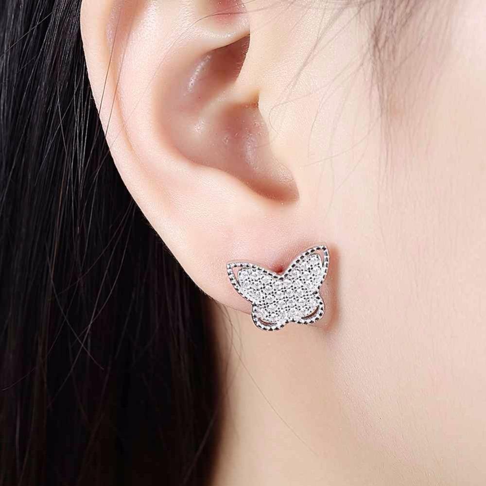 Solid 925 Sterling Silver Stud Earring Butterfly Design Cubic Zirconia Party Jewelry Earrings For Women-Customized Jewel