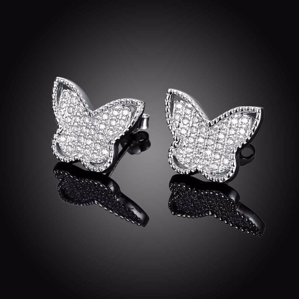 Solid 925 Sterling Silver Stud Earring Butterfly Design Cubic Zirconia Party Jewelry Earrings For Women-Customized Jewel
