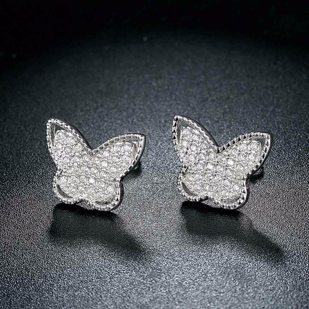 Solid 925 Sterling Silver Stud Earring Butterfly Design Cubic Zirconia Party Jewelry Earrings For Women-Customized Jewel