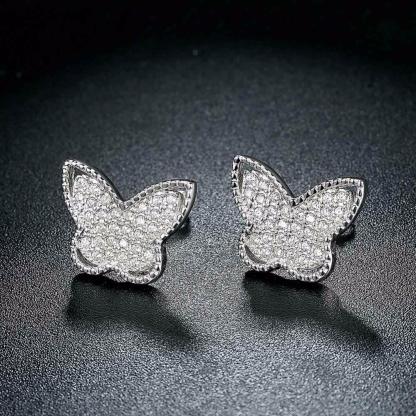 Solid 925 Sterling Silver Stud Earring Butterfly Design Cubic Zirconia Party Jewelry Earrings For Women-Customized Jewel