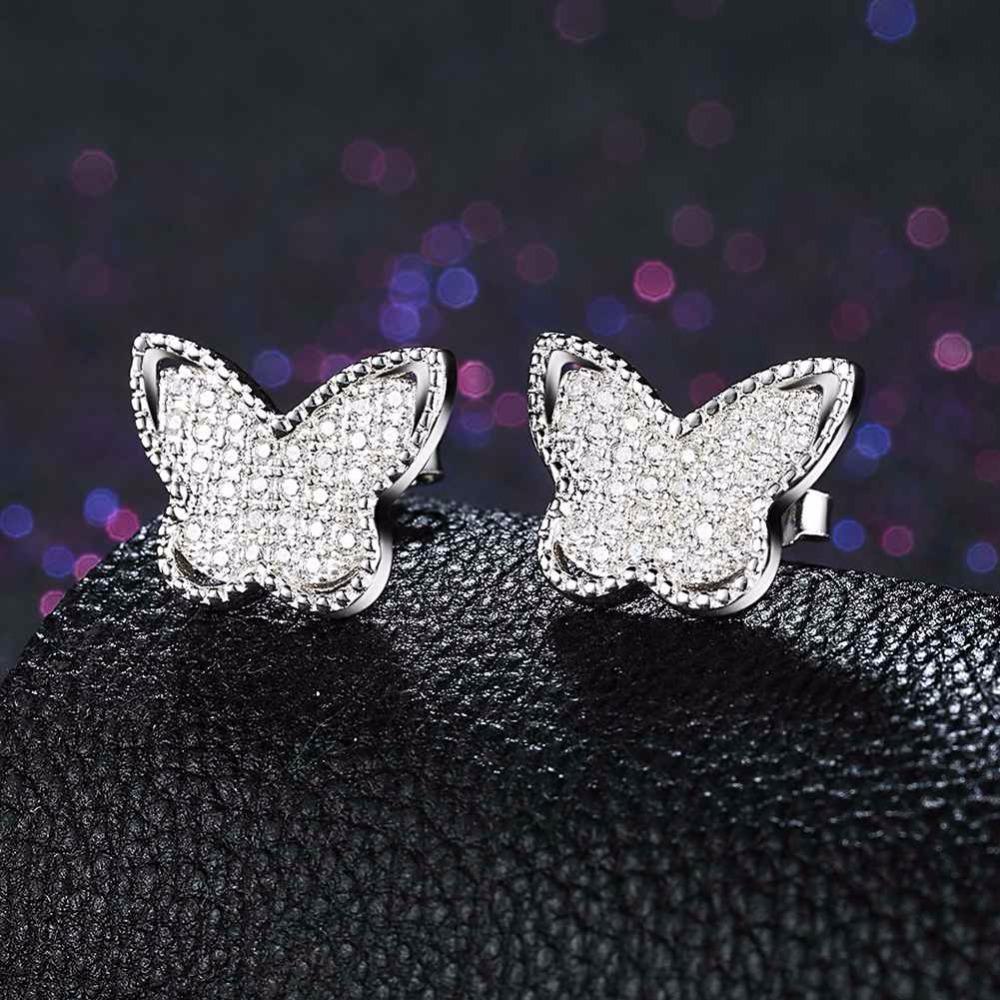 Solid 925 Sterling Silver Stud Earring Butterfly Design Cubic Zirconia Party Jewelry Earrings For Women-Customized Jewel