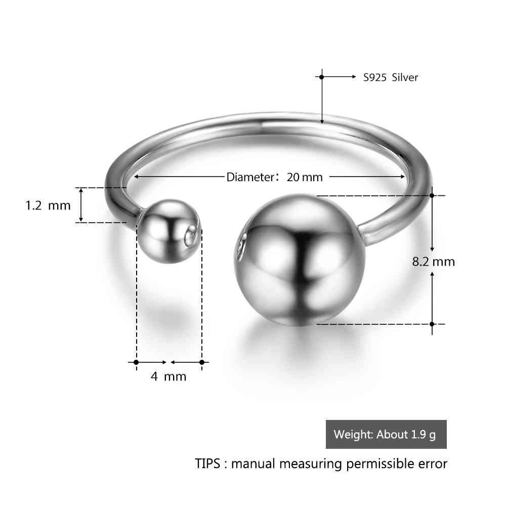 New Women Real 925 Sterling Silver Ring Open Cuff with Double Balls Shape Vintage Style Jewelry Accessories Gift-Customized Jewel