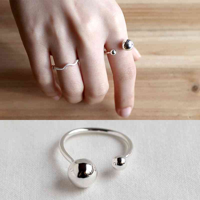 New Women Real 925 Sterling Silver Ring Open Cuff with Double Balls Shape Vintage Style Jewelry Accessories Gift-Customized Jewel