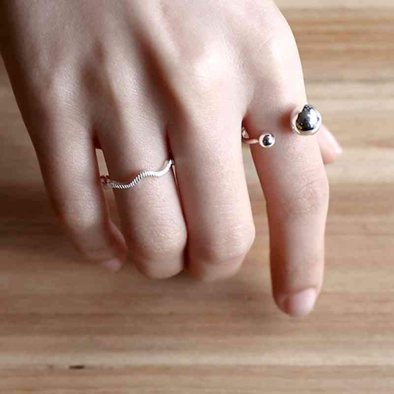 New Women Real 925 Sterling Silver Ring Open Cuff with Double Balls Shape Vintage Style Jewelry Accessories Gift-Customized Jewel
