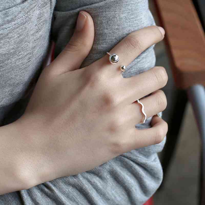 New Women Real 925 Sterling Silver Ring Open Cuff with Double Balls Shape Vintage Style Jewelry Accessories Gift-Customized Jewel