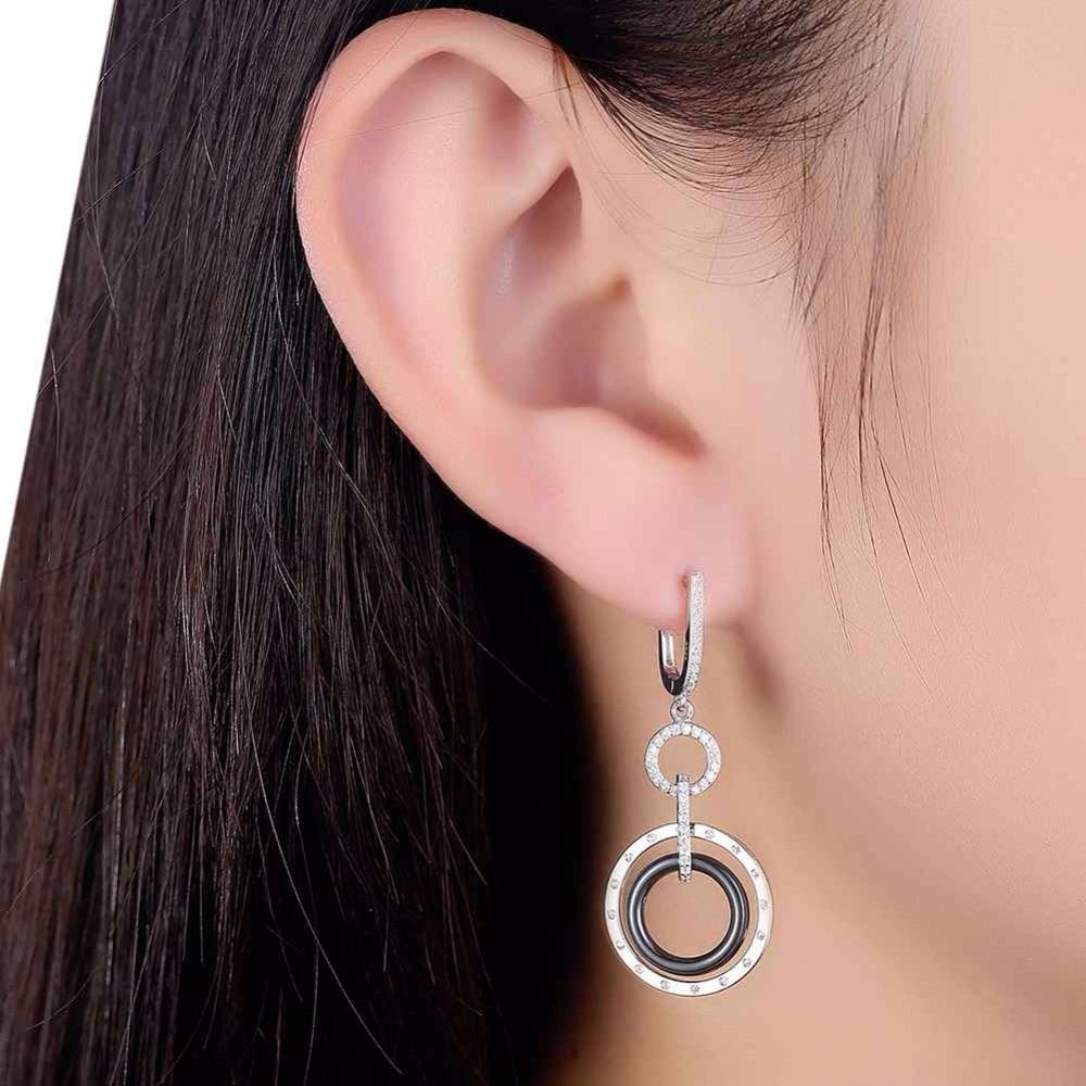 925 Sterling Silver Black Ceramic Round Drop Earring, Fashion Jewelry Gift for Women, Perfect Gift for Her-Customized Jewel