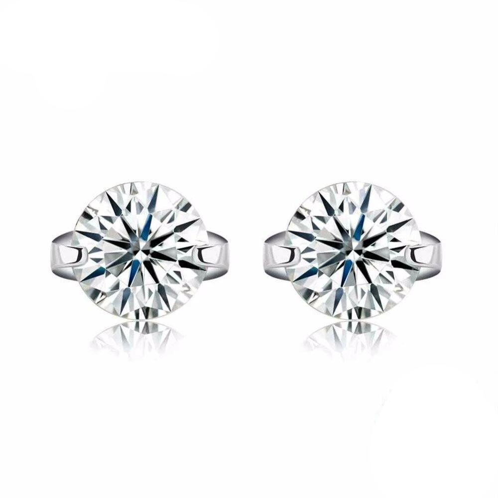 Solid 925 Sterling Silver Stud Earring Two Claws 8MM Round Cubic Zirconia Wedding Earrings For Women-Customized Jewel
