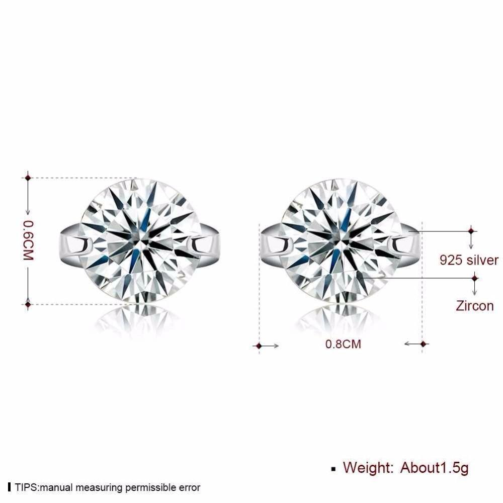 Solid 925 Sterling Silver Stud Earring Two Claws 8MM Round Cubic Zirconia Wedding Earrings For Women-Customized Jewel