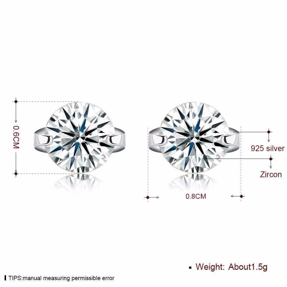 Solid 925 Sterling Silver Stud Earring Two Claws 8MM Round Cubic Zirconia Wedding Earrings For Women-Customized Jewel