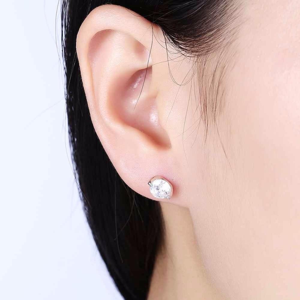 Solid 925 Sterling Silver Stud Earring Two Claws 8MM Round Cubic Zirconia Wedding Earrings For Women-Customized Jewel