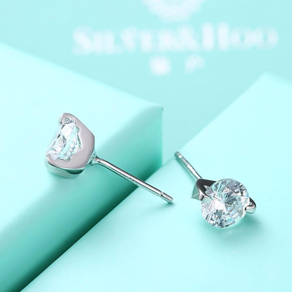 Solid 925 Sterling Silver Stud Earring Two Claws 8MM Round Cubic Zirconia Wedding Earrings For Women-Customized Jewel