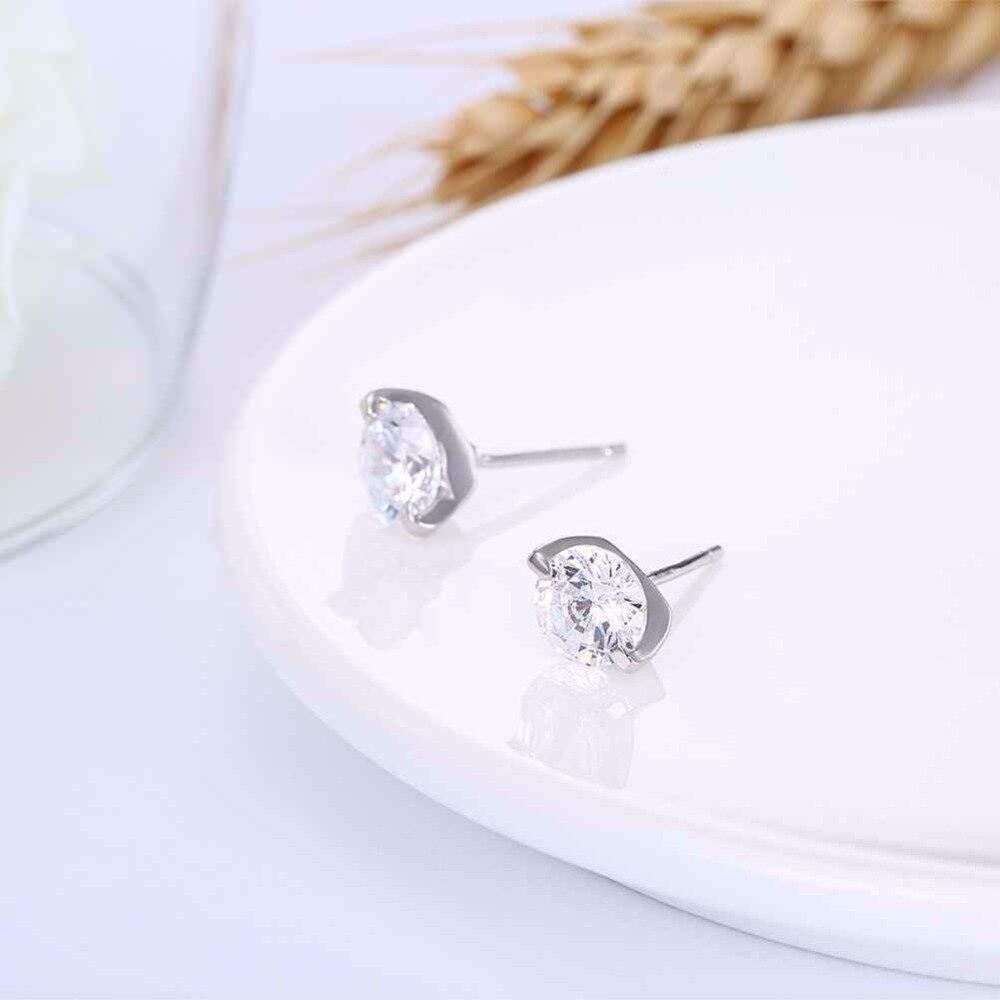 Solid 925 Sterling Silver Stud Earring Two Claws 8MM Round Cubic Zirconia Wedding Earrings For Women-Customized Jewel