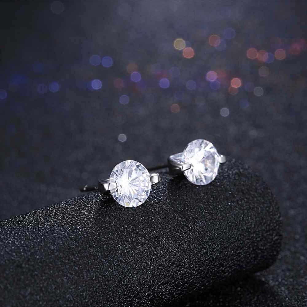 Solid 925 Sterling Silver Stud Earring Two Claws 8MM Round Cubic Zirconia Wedding Earrings For Women-Customized Jewel