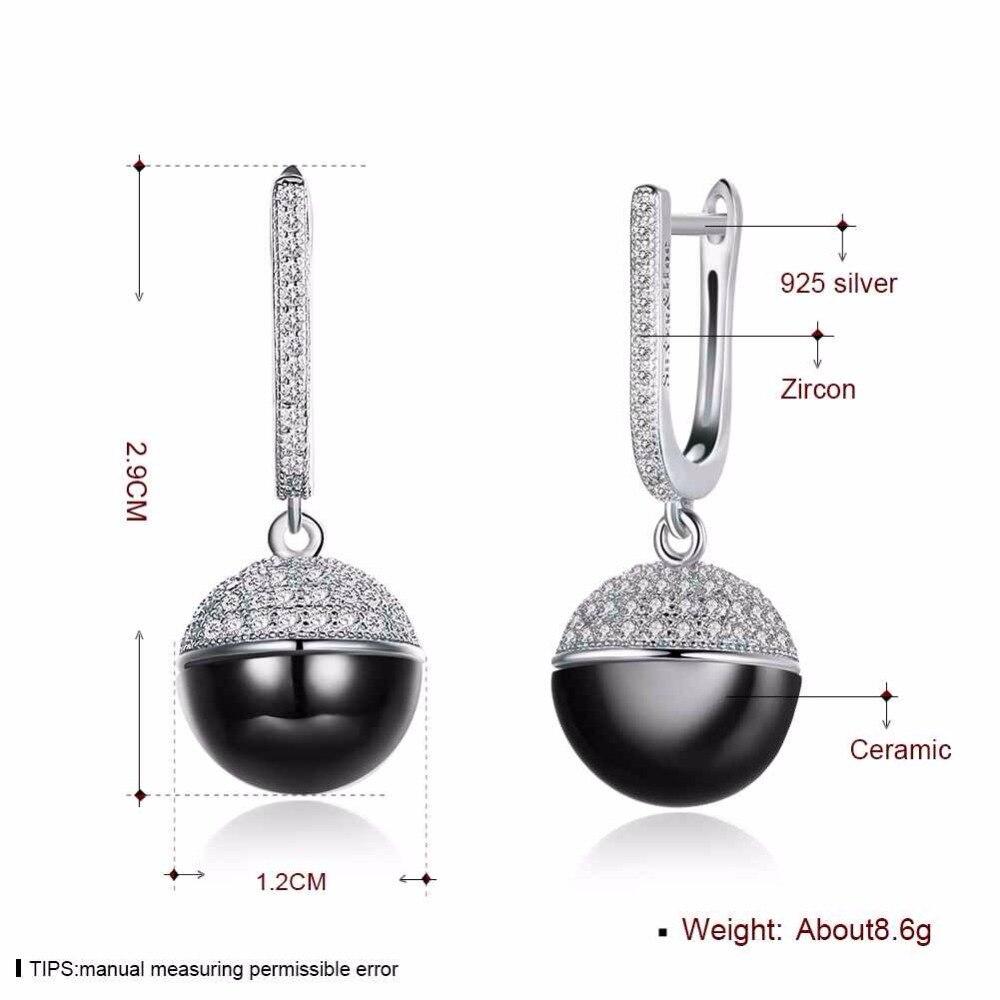 Sterling Silver Drop Earrings Zircon Black Ball Ceramic Dangles Fine Jewelry Accessories Gift-Customized Jewel
