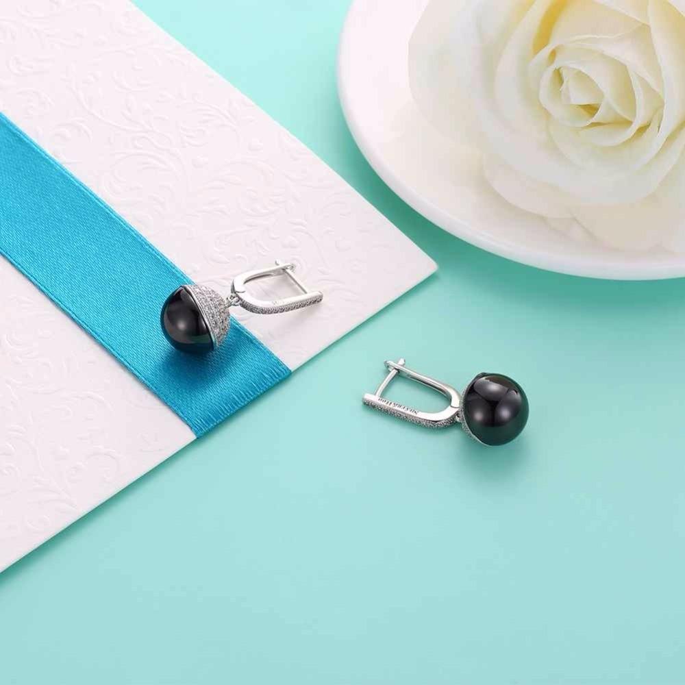 Sterling Silver Drop Earrings Zircon Black Ball Ceramic Dangles Fine Jewelry Accessories Gift-Customized Jewel