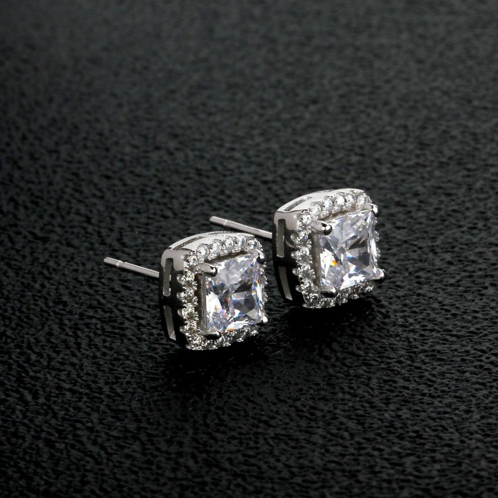 6MM Square Cubic Zirconia Sterling Silver Earrings For Women Fashion Jewelry Stud Earring-Customized Jewel